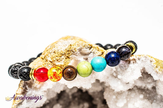 Chakra Oil Diffuser with Lava Bracelet-8mm