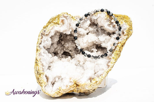 Clear Quartz with Black Tourmaline (Tourmalated Quartz) Bracelet- 4mm