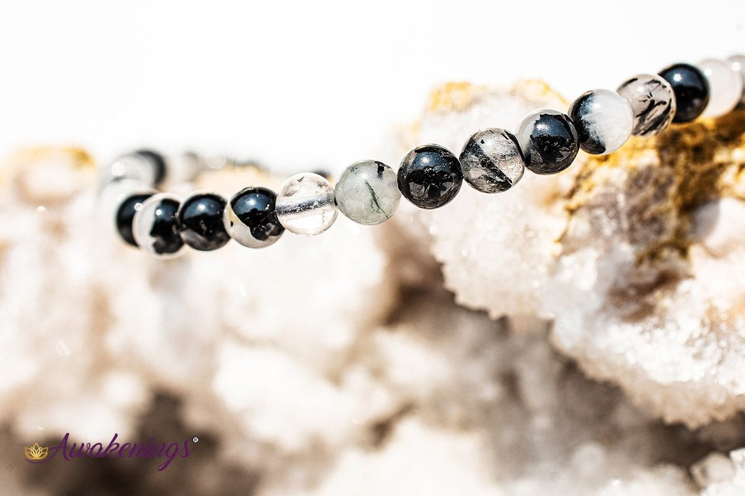 Clear Quartz with Black Tourmaline (Tourmalated Quartz) Bracelet- 4mm