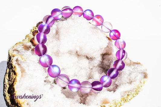 Frosted Mermaid Glass Purple Aura Bracelet-8mm