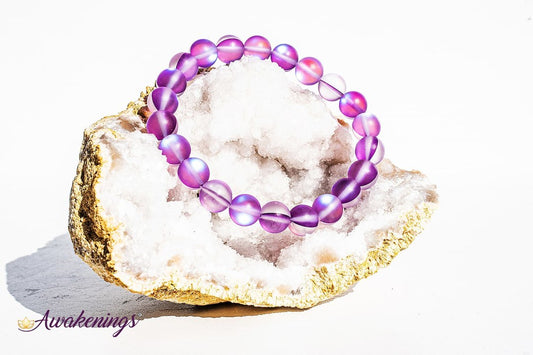 Frosted Mermaid Glass Purple Aura Bracelet-8mm