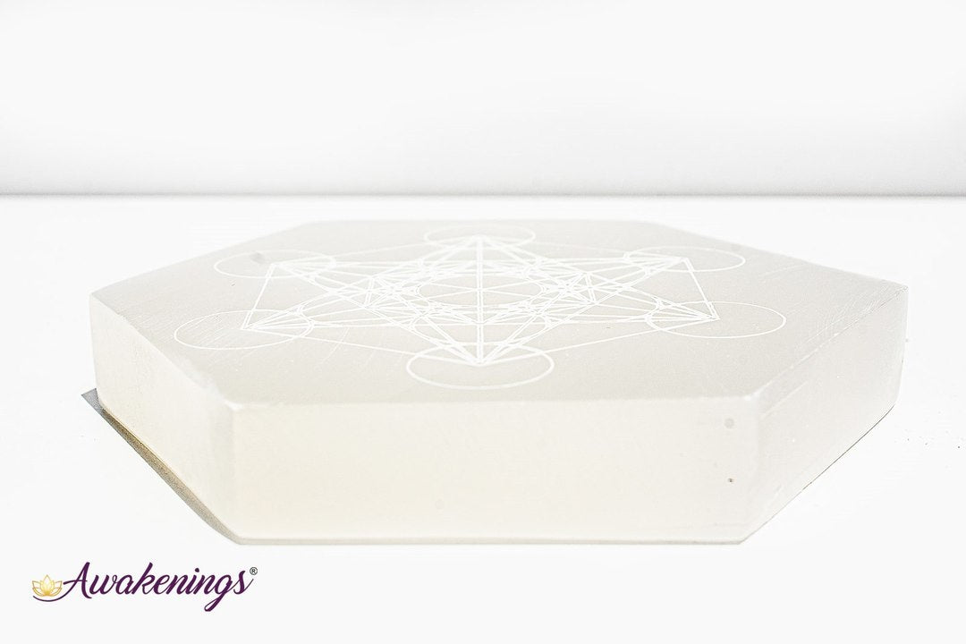 Selenite/Satin Spar Hexagon Charging Plate-Metatron's Cube Medium