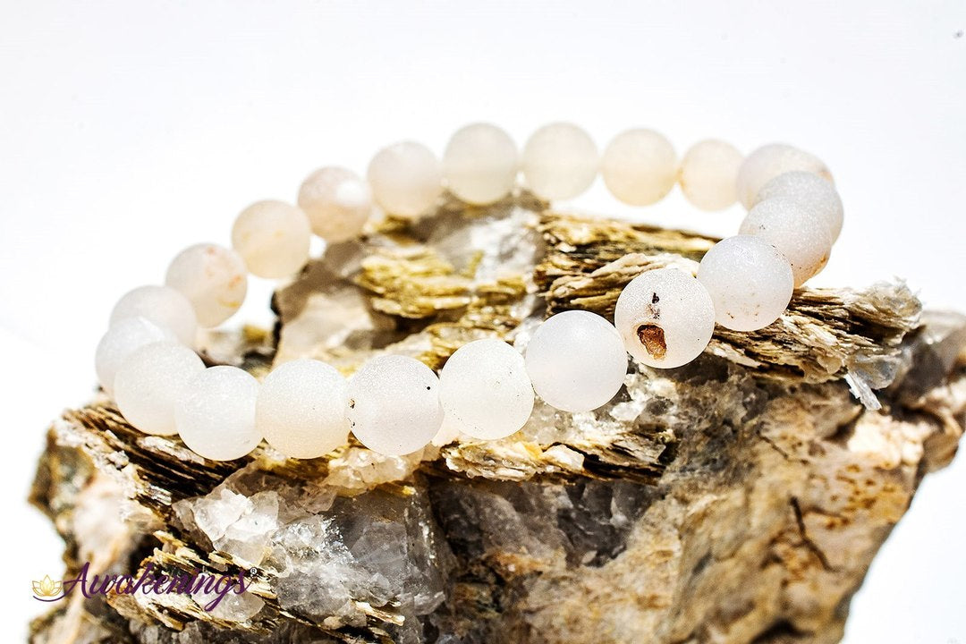 Matte White Agate Bracelet- 8mm