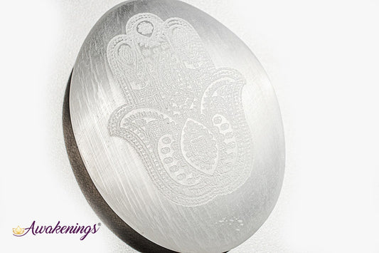 Selenite/Satin Spar Hamsa Engraved Palm/Pillow/Pocket Stone - 1.5"