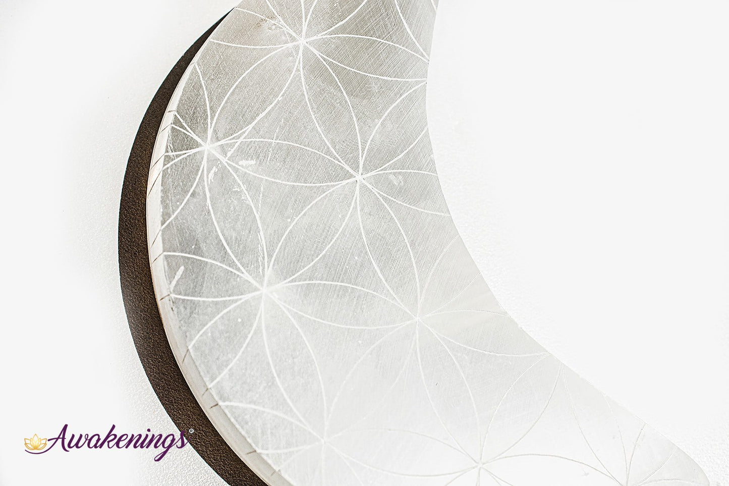 Selenite/Satin Spar Crescent Moon - Seed/Flower of Life Flat