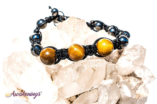 Gold Tigers Eye & Hematite Bracelet-Shamballa Paracord