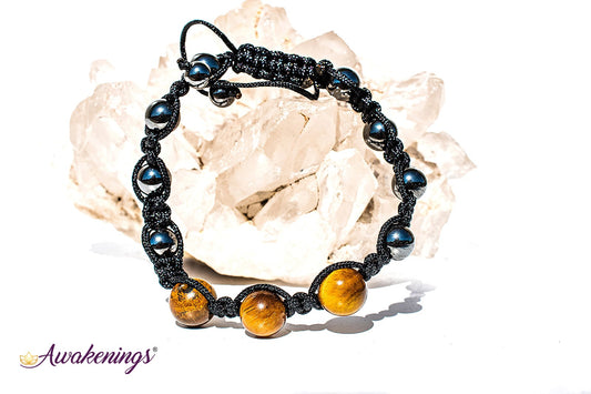 Gold Tigers Eye & Hematite Bracelet-Shamballa Paracord