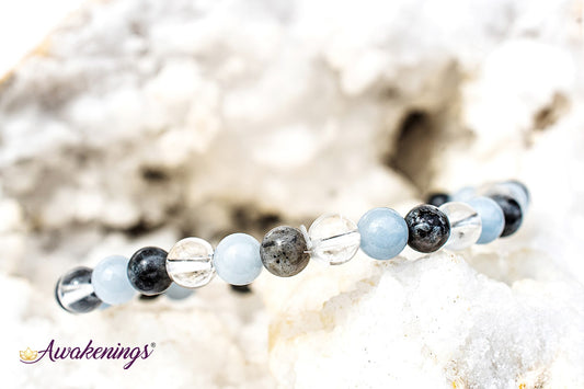 Black Labradorite, Angelite, & Clear Quartz Bracelet- 6mm