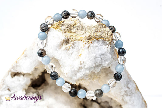 Black Labradorite, Angelite, & Clear Quartz Bracelet- 6mm