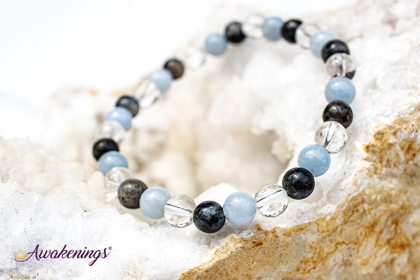 Black Labradorite, Angelite, & Clear Quartz Bracelet- 6mm