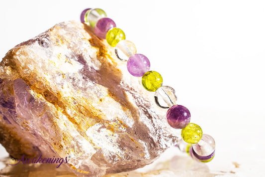 Amethyst, Clear Quartz, & Peridot Bracelet- 6mm