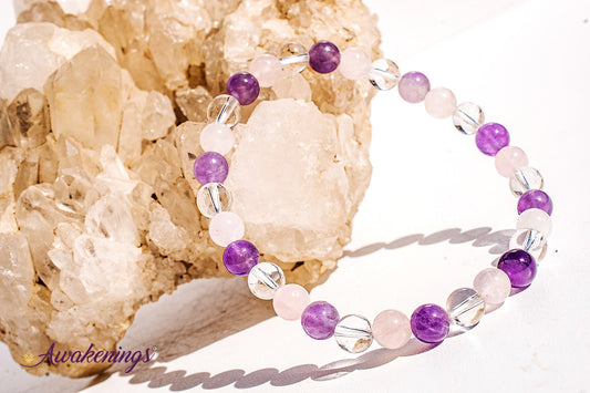Amethyst, Rose Quartz, & Clear Quartz Bracelet- 6mm