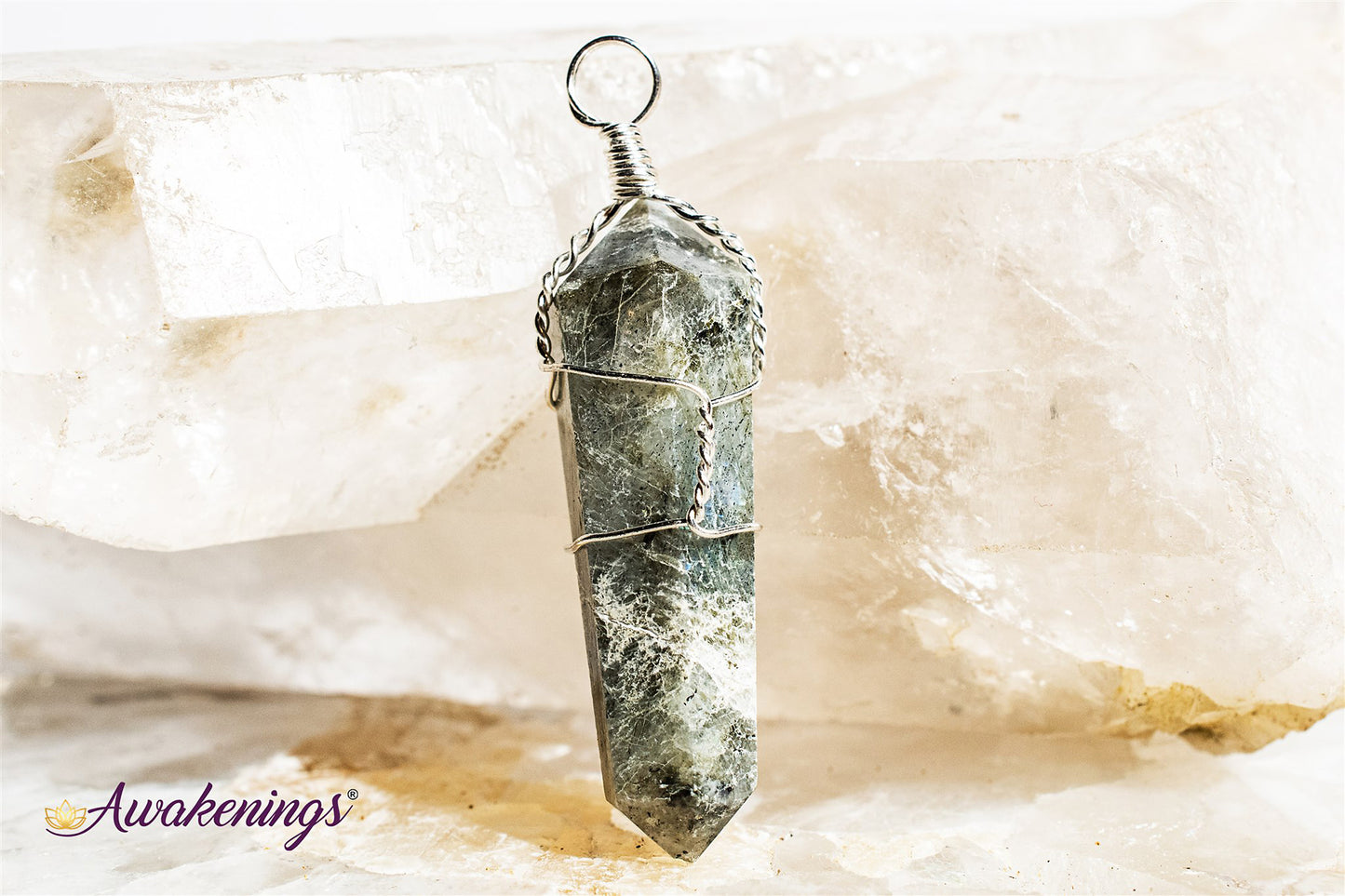 Labradorite Wire Wrapped Point Pendant