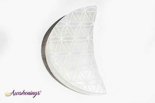 Selenite/Satin Spar Moon-Seed/Flower of Life Flat