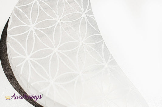 Selenite/Satin Spar Moon-Seed/Flower of Life Flat