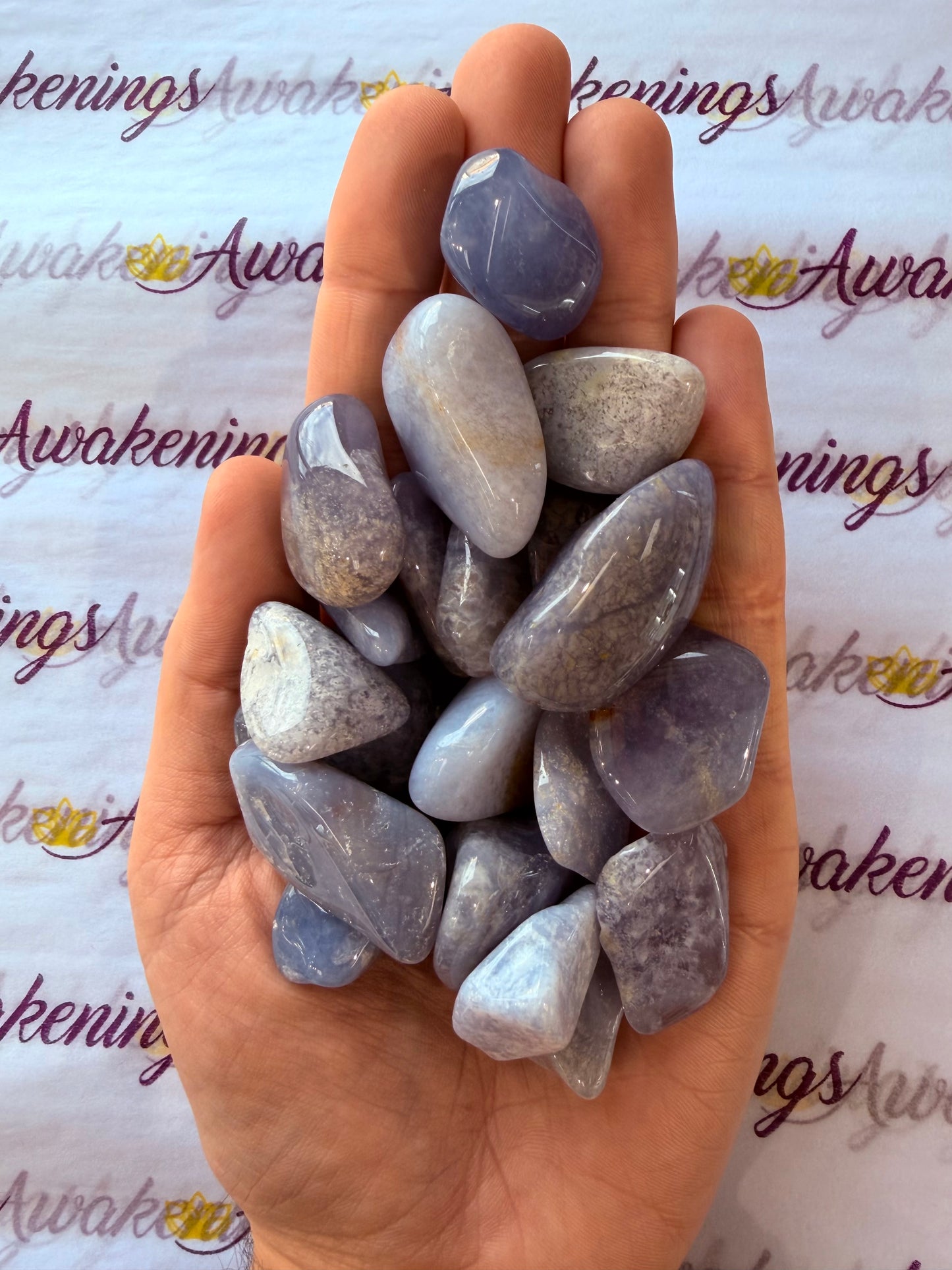 Blue Chalcedony & Moss Agate - Tumbled - 1 Stone