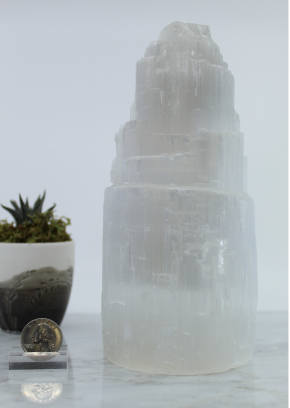 Selenite/Satin Spar Single Iceberg Tower Lamp-8"