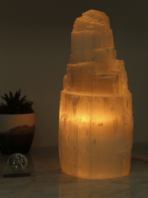 Selenite/Satin Spar Single Iceberg Tower Lamp-8"