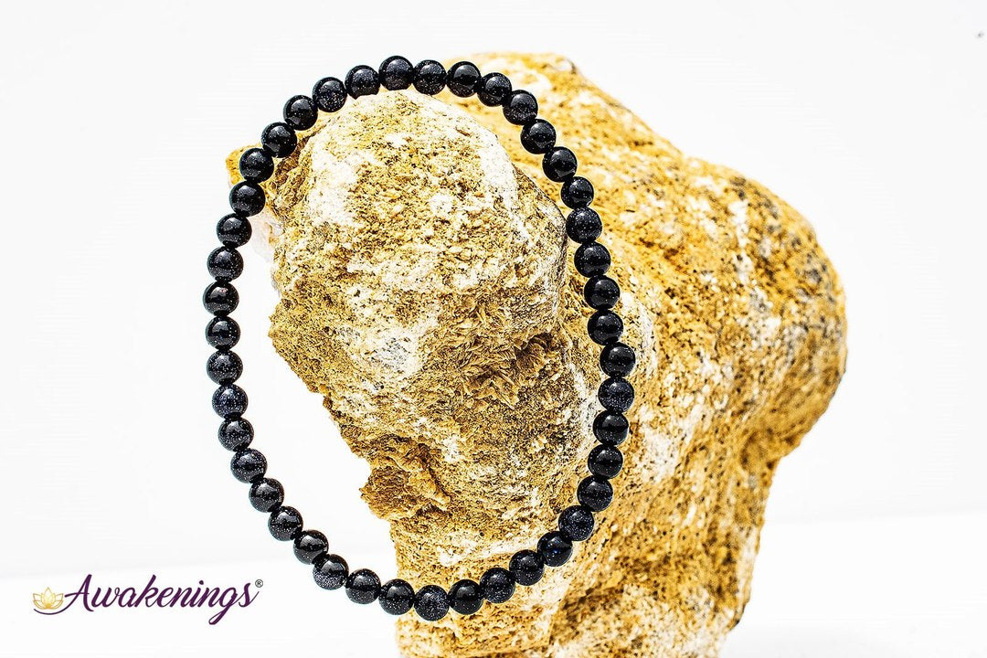 Blue Sandstone/Goldstone Bracelet- 4mm