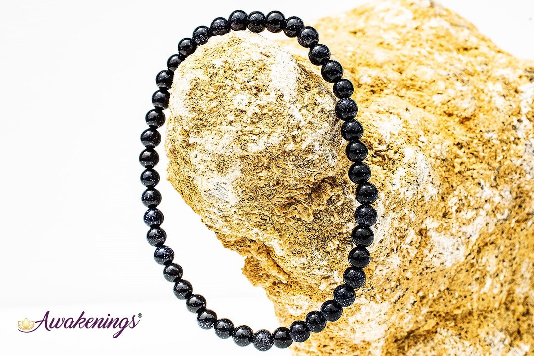 Blue Sandstone/Goldstone Bracelet- 4mm