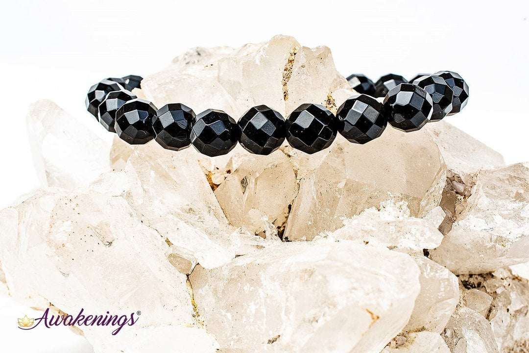Faceted Black Agate Bracelet-8mm
