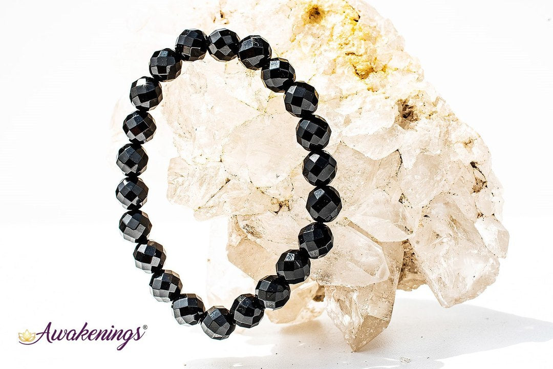 Faceted Black Agate Bracelet-8mm