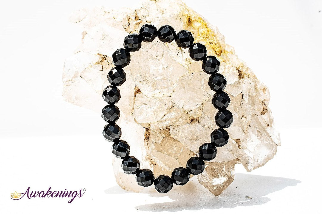 Faceted Black Agate Bracelet-8mm