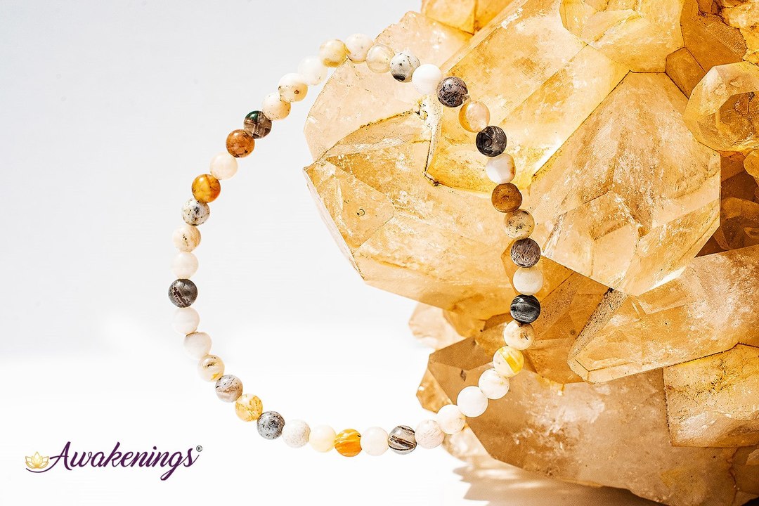 Bamboo Leaf Agate Bracelet-4mm