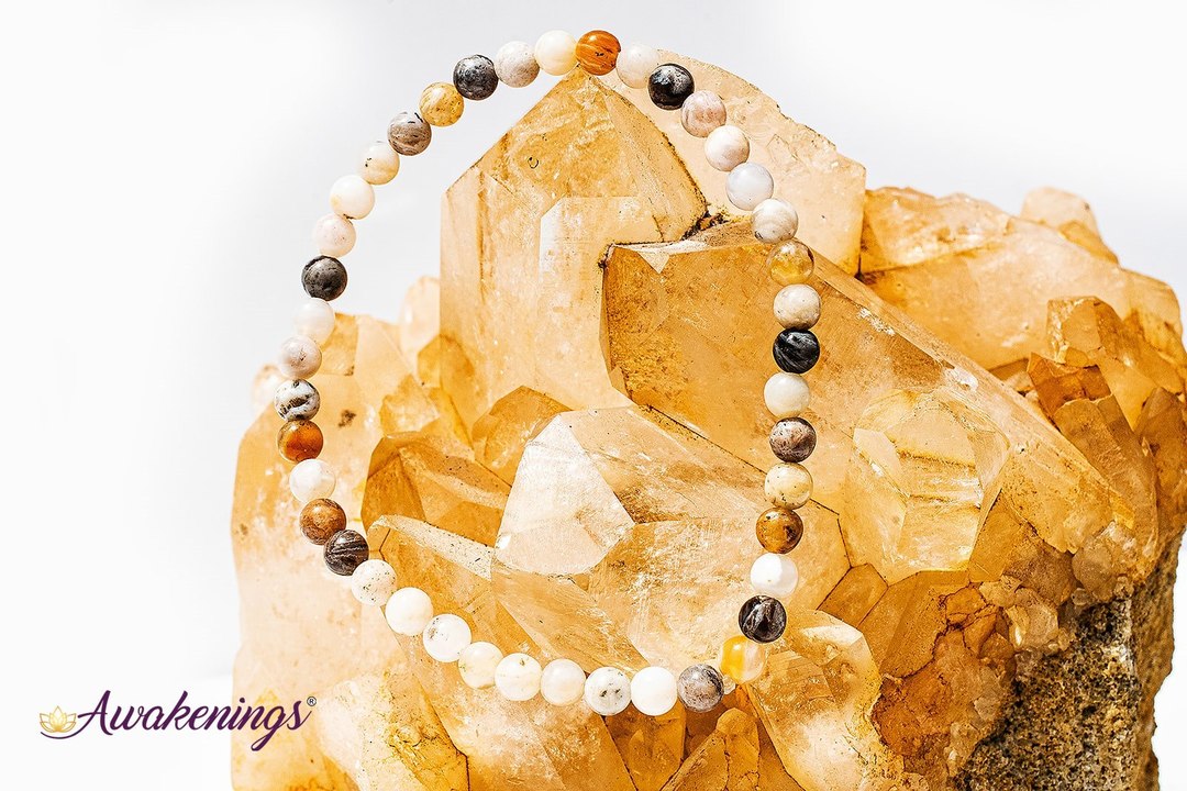 Bamboo Leaf Agate Bracelet-4mm