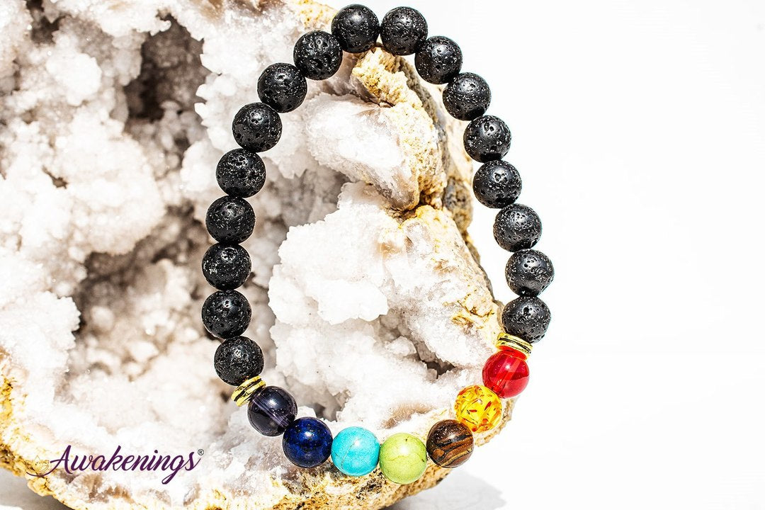 Chakra Oil Diffuser with Lava Bracelet-8mm
