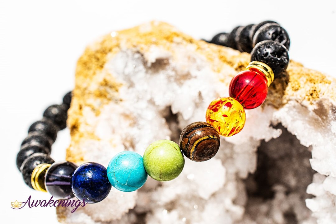 Chakra Oil Diffuser with Lava Bracelet-8mm