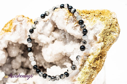 Clear Quartz with Black Tourmaline (Tourmalated Quartz) Bracelet- 4mm