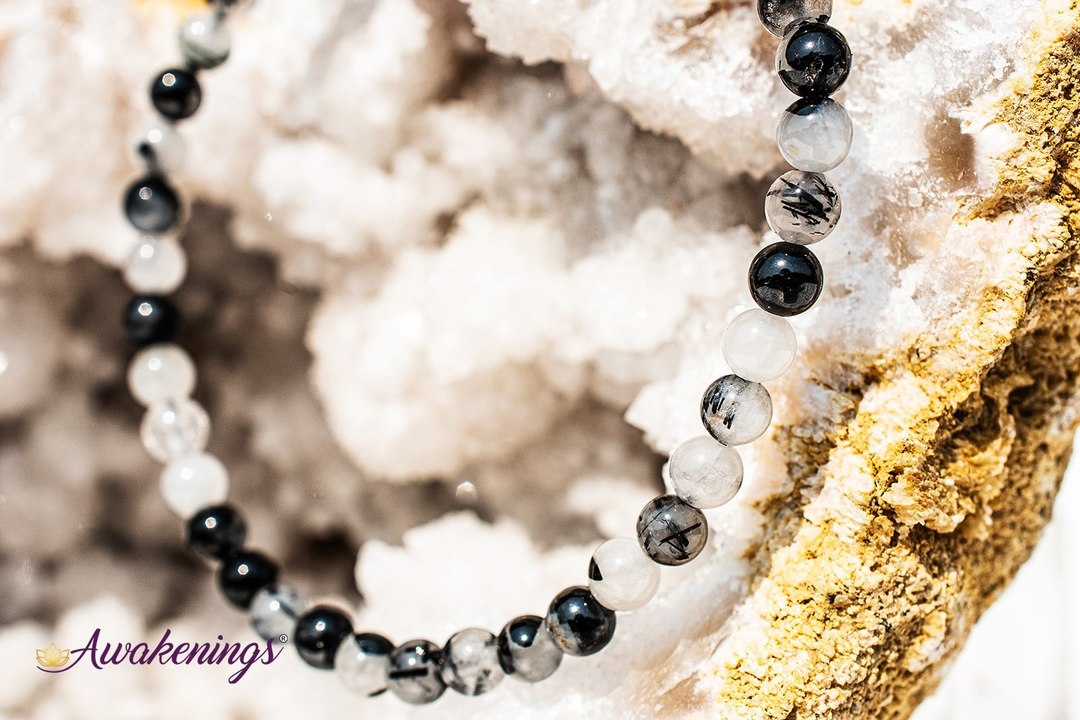 Clear Quartz with Black Tourmaline (Tourmalated Quartz) Bracelet- 4mm