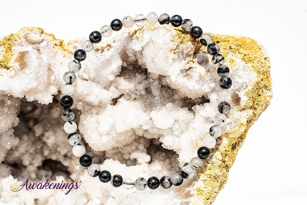 Clear Quartz with Black Tourmaline (Tourmalated Quartz) Bracelet- 4mm