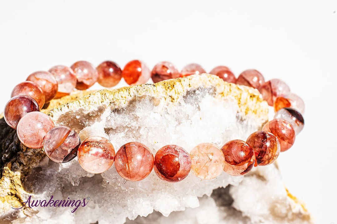 Fire Quartz/Red Hematoid Bracelet-8mm