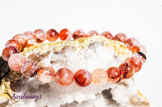 Fire Quartz/Red Hematoid Bracelet-8mm