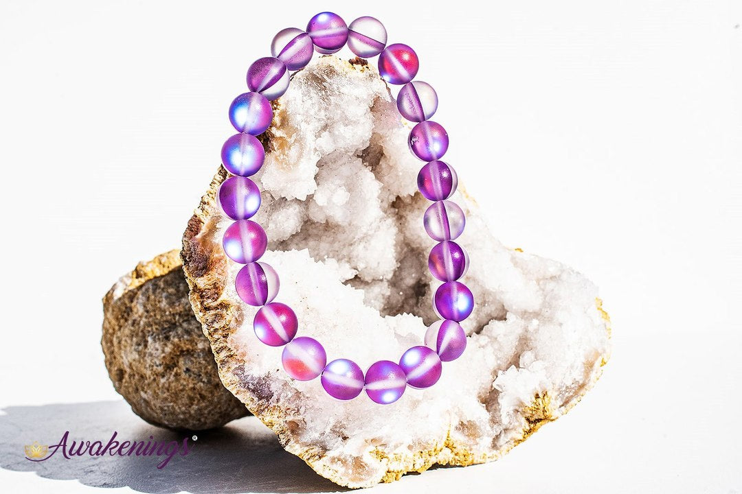 Frosted Mermaid Glass Purple Aura Bracelet-8mm