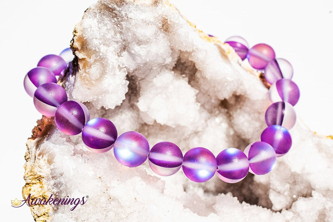 Frosted Mermaid Glass Purple Aura Bracelet-8mm