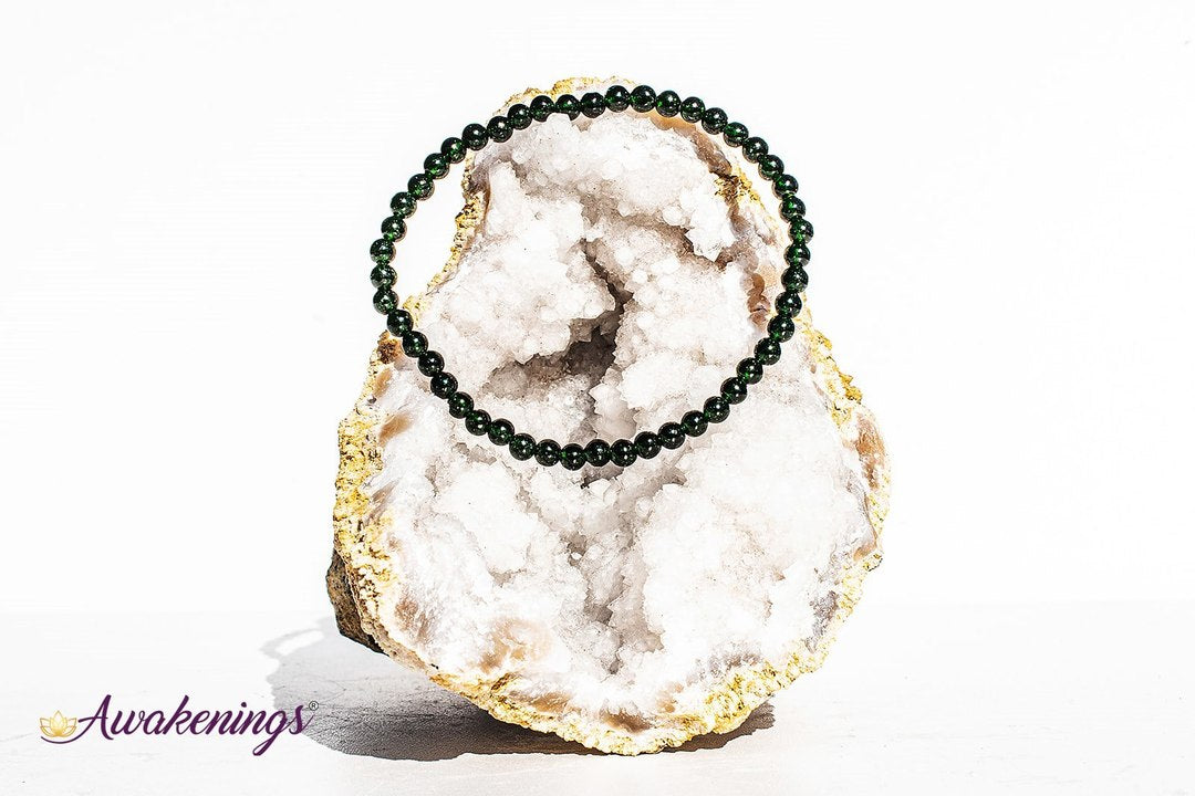 Green Sandstone/Goldstone Bracelet- 4mm