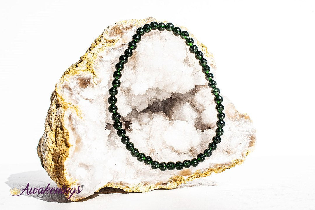 Green Sandstone/Goldstone Bracelet- 4mm