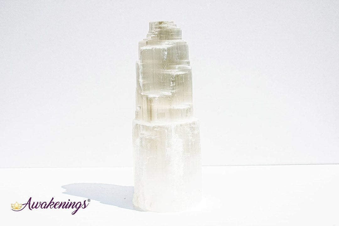 Selenite/Satin Spar Single Iceberg Tower Lamp-8"