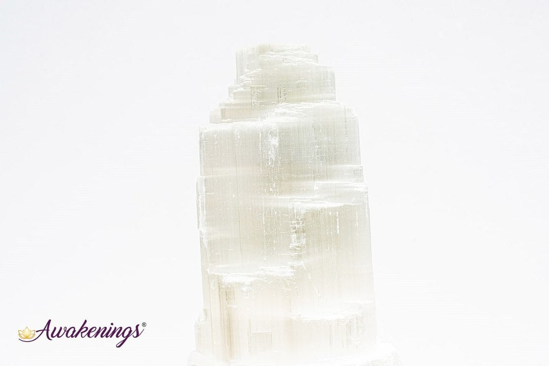 Selenite/Satin Spar Single Iceberg Tower Lamp-8"