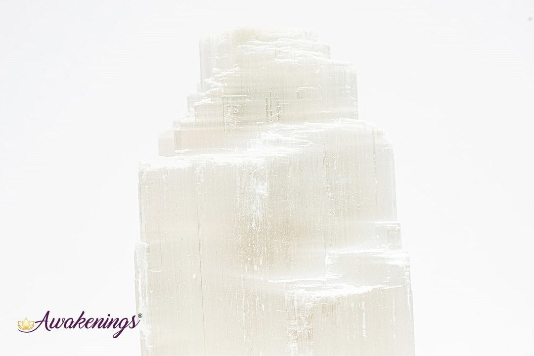 Selenite/Satin Spar Single Iceberg Tower Lamp-8"