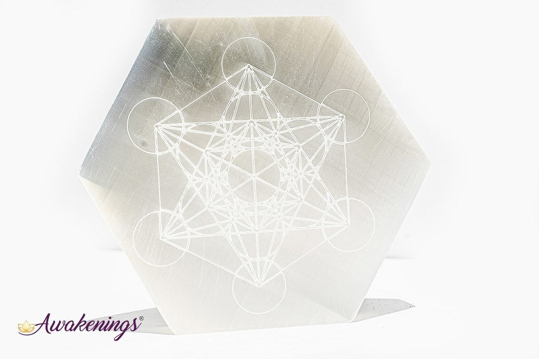 Selenite/Satin Spar Hexagon Charging Plate-Metatron's Cube Medium