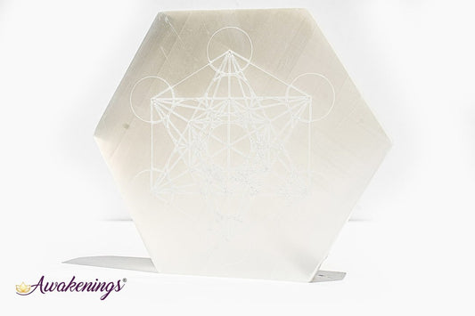 Selenite/Satin Spar Hexagon Charging Plate-Metatron's Cube Medium