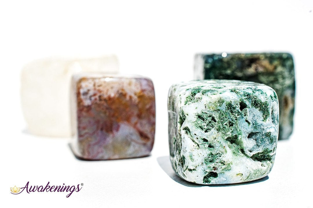 Moss Agate Cubes 1"