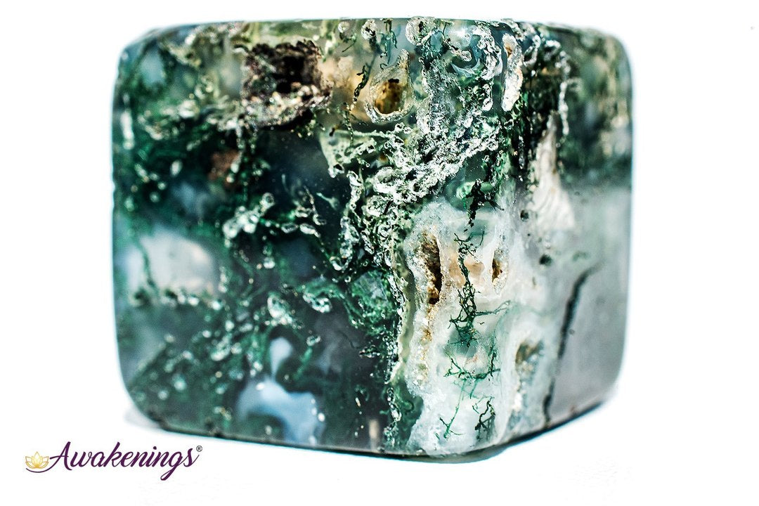 Moss Agate Cubes 1"