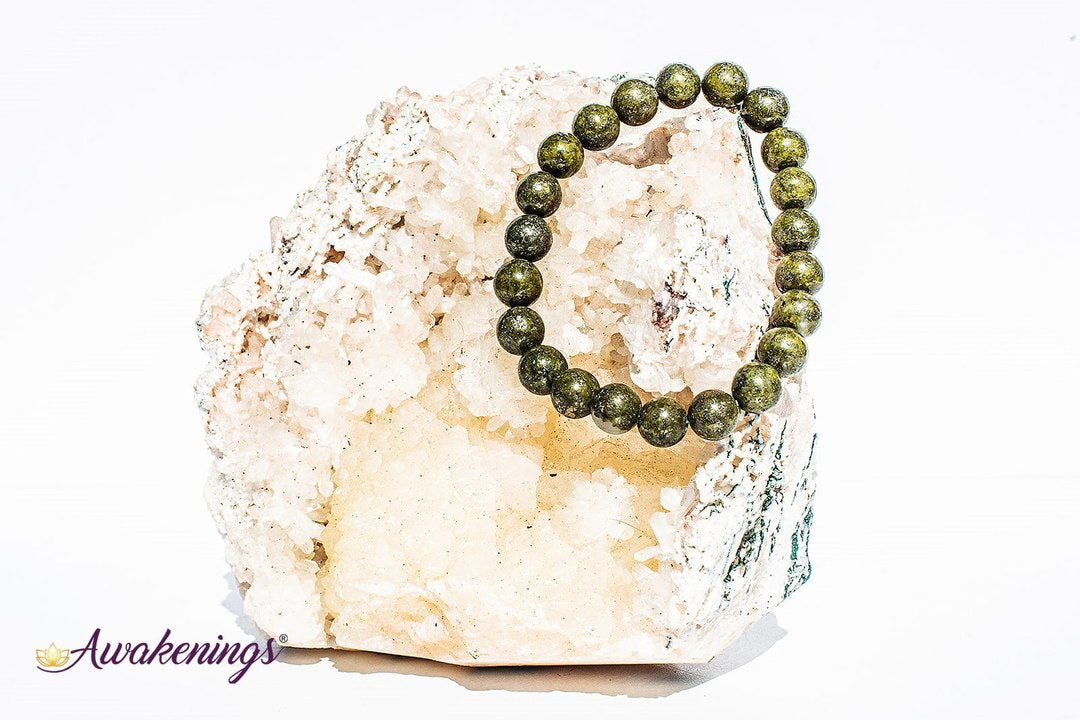 Epidote With Pyrite Bracelet -8mm