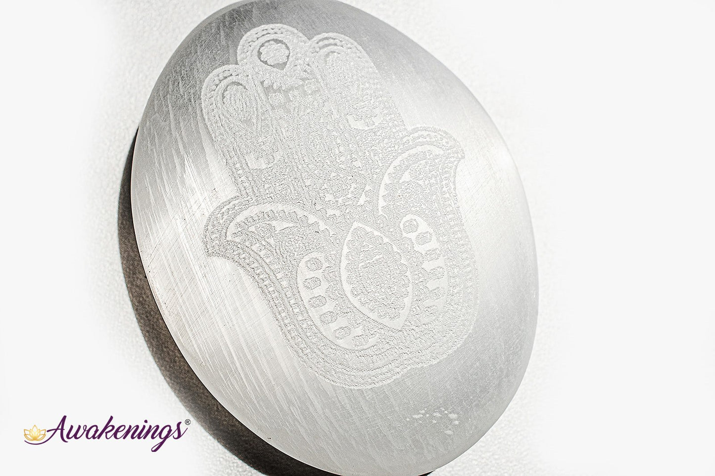 Selenite/Satin Spar Hamsa Engraved Palm/Pillow/Pocket Stone - 1.5"