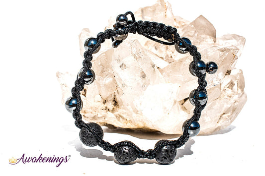 Lava Stone & Hematite Bracelet-Shamballa Paracord